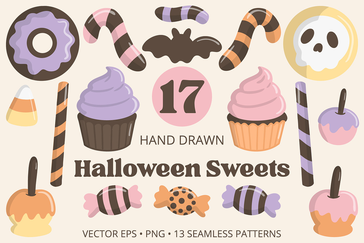Halloween Sweets Clipart Pattern Set, a Seasonal Illustration by Printable Pretty Studio (Photo 1 of 11)