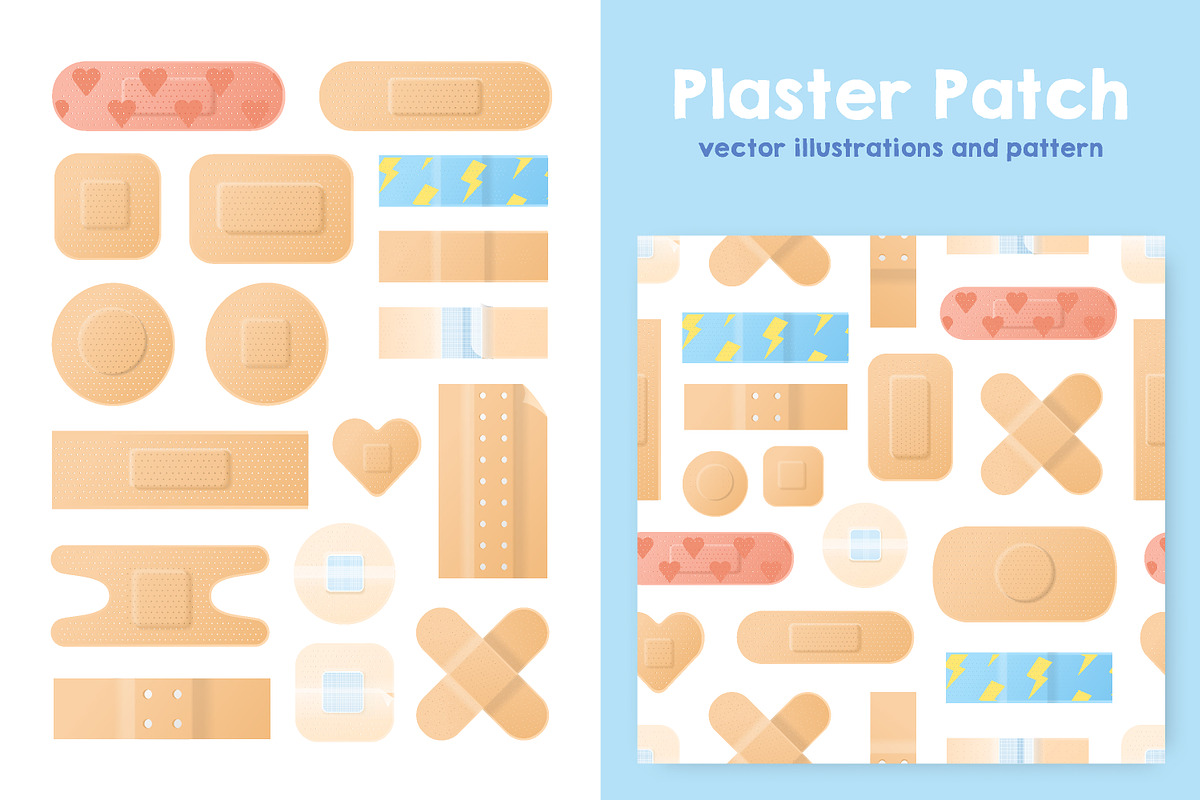 Adhesive bandage set and seamless, a Healthcare Illustration by Good Studio