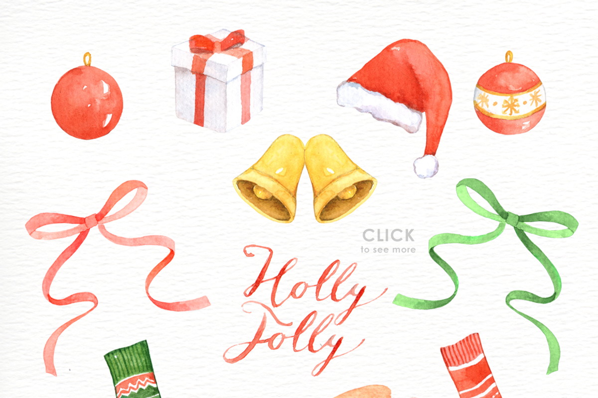 Holly Jolly Watercolor cliparts, a Decorative Illustration by everysunsun (Photo 5 of 5)