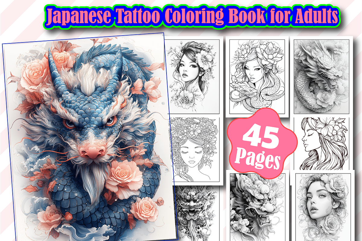 Japanese Tattoo Coloring Book, an Object Illustration by Design Home (Photo 1 of 5)