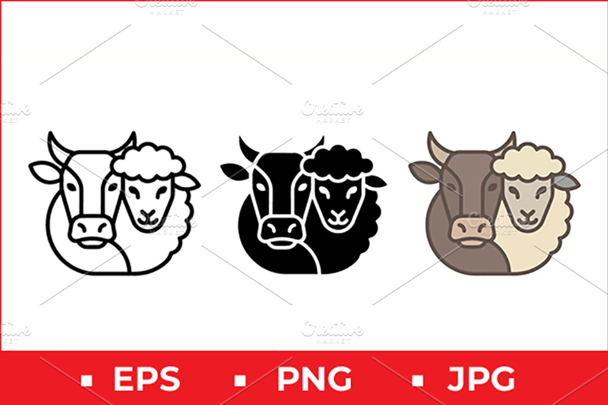 Cow and Sheep Vector Icon Graphic, a Solid Icon by Artonix (Photo 1 of 2)