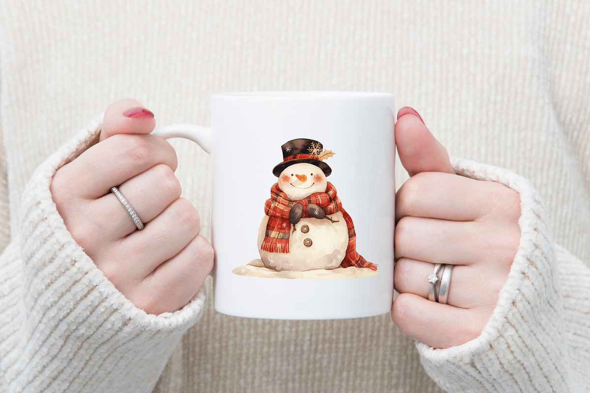 Watercolor Christmas Snowman Clipart, an Illustration by designcity5 (Photo 4 of 5)