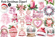Watercolour Pink Christmas Clipart, a Seasonal Illustration by CitraGraphics (Thumbnail 1 of 7)