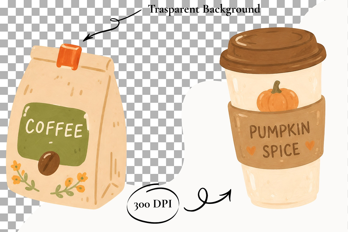 Pumpkin Spice Coffee Clipart Autumn, a Food Illustration by SugarCloudStudioArt (Photo 2 of 6)