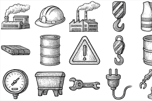 Industrial Factory Icons, an Object Graphic by nikagraphic