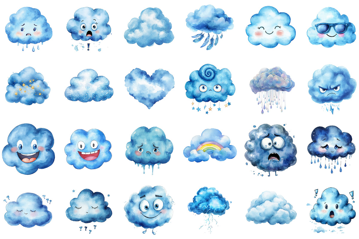 Blue Cloud Clipart, Blue Emoticon Cl, an Illustration by Sublimation Artist (Photo 2 of 6)