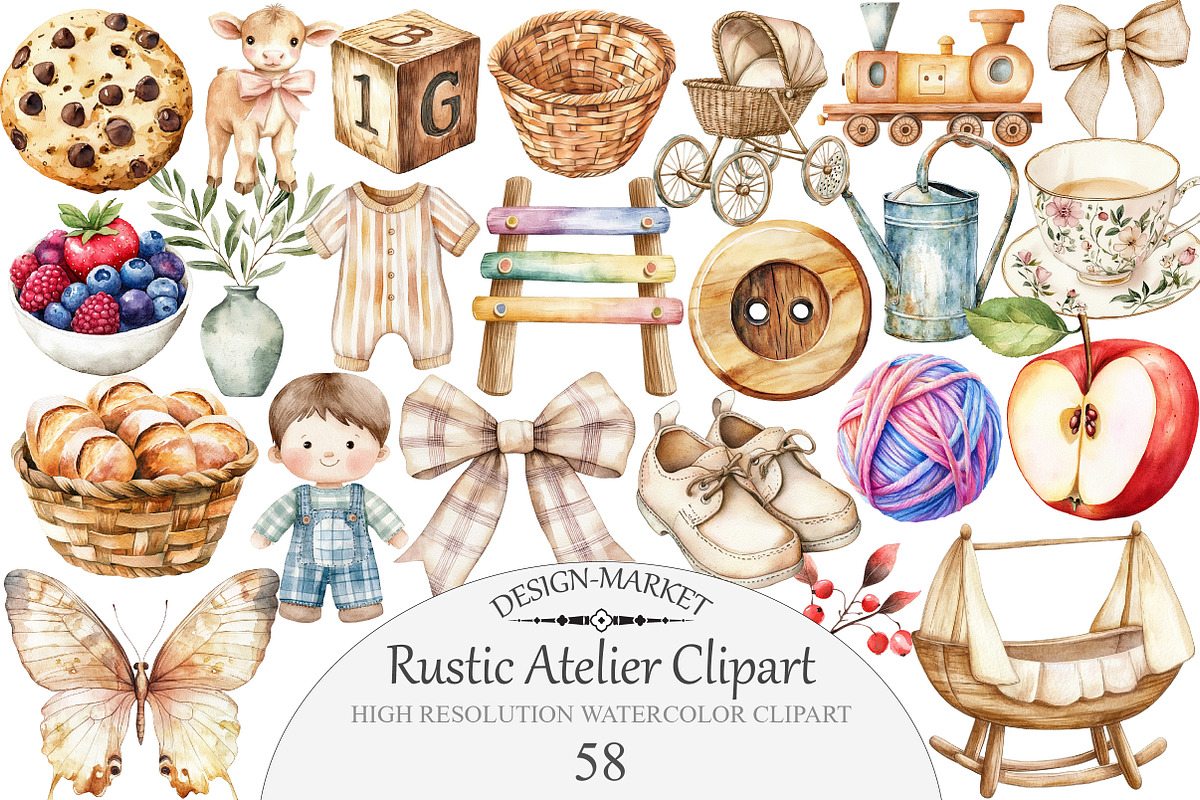 Watercolor Rustic Atelier Clipart, an Illustration by Design Market (Photo 1 of 5)