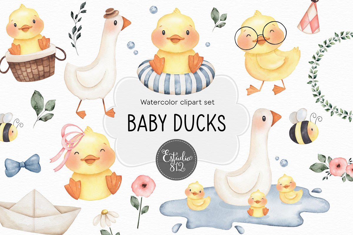 Baby Ducks watercolor set, an Animal Illustration by Estudio 812 (Photo 1 of 8)