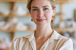 Confident female artisan smiling, standing arms crossed in her p, a Person Photo by Studio ANNA