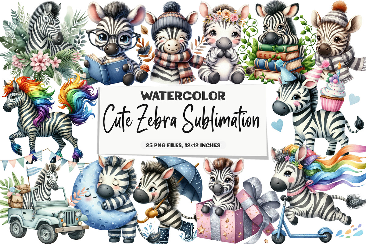 Cute Zebra Sublimation Clipart, an Illustration by DreamArtGraphic (Photo 1 of 4)