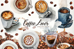 Coffee lover watercolor clip art