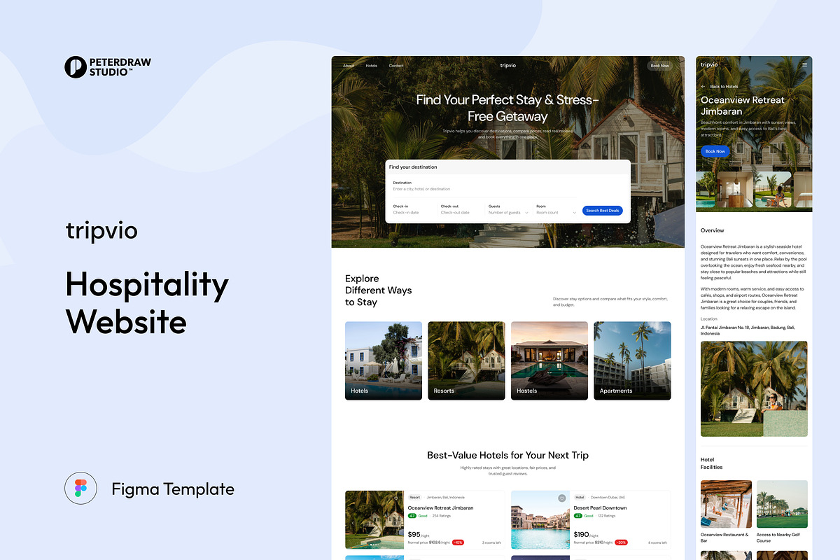 Hospitality Website UI Figma, an UI Kit Template by peterdraw (Photo 1 of 7)