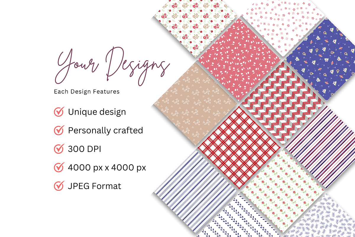 Farmhouse Red White & Blue Patterns, a Pattern Graphic by Earley Bird Design Studio (Photo 2 of 7)