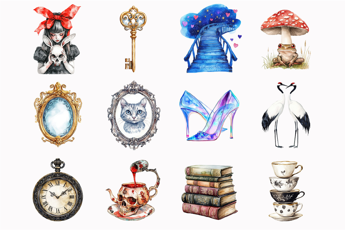 Watercolor Haunted Alice Halloween C, an Illustration by Design Market (Photo 3 of 5)