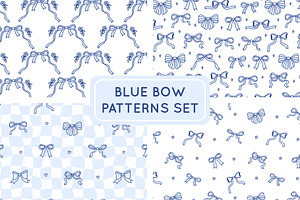 Coquette blue bow patterns set