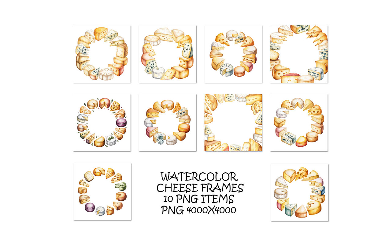 Watercolor different cheese frame, an Object Graphic by SketchArtStudio (Photo 1 of 4)