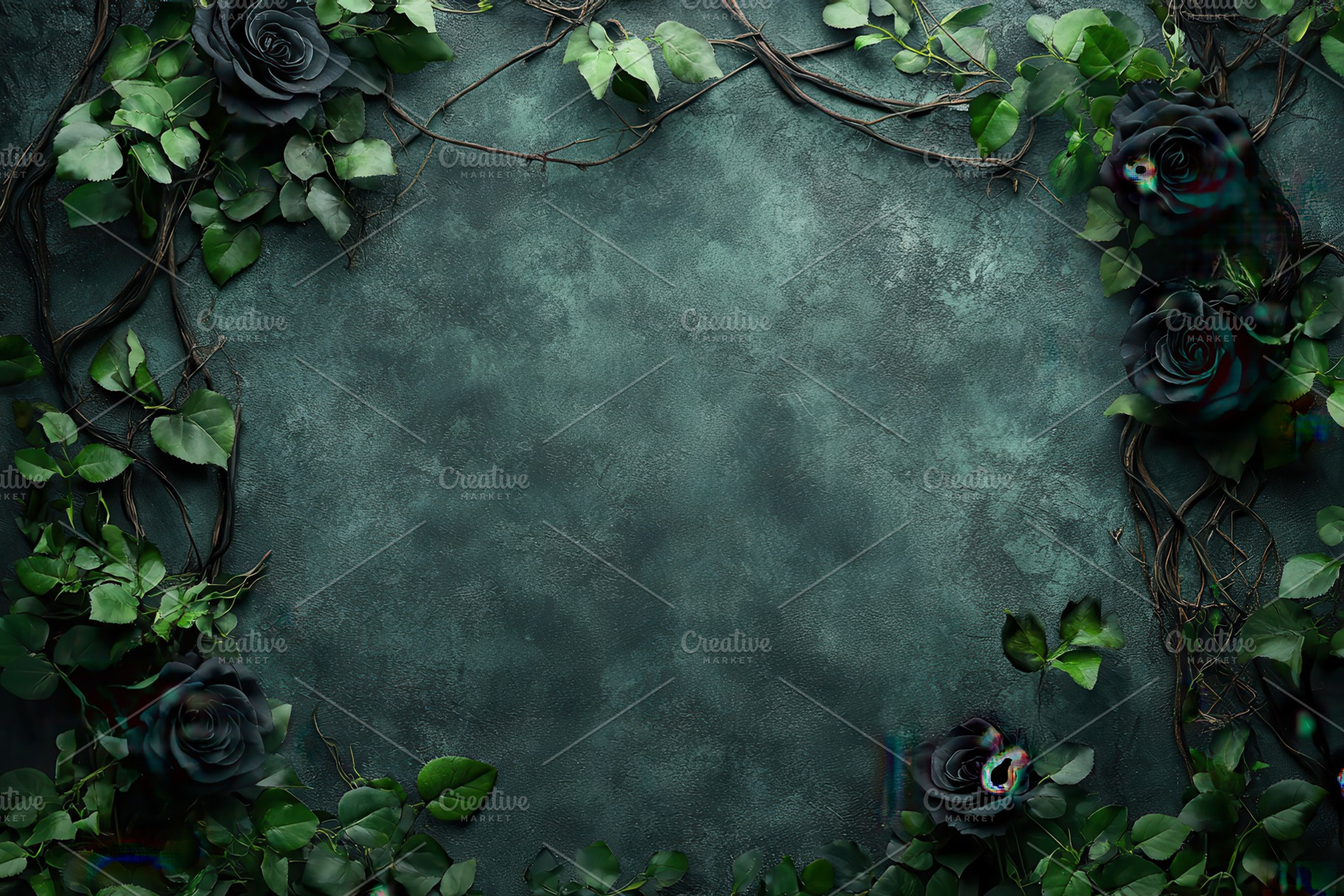 Intricate floral frame of black rose, a Photo by Pavel_design