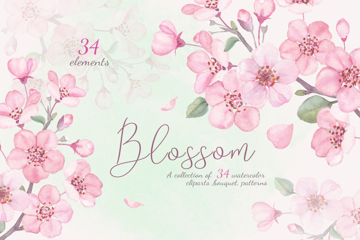Blossom. Watercolor collection., a Pattern Graphic by oKOLOstyle (Photo 1 of 6)