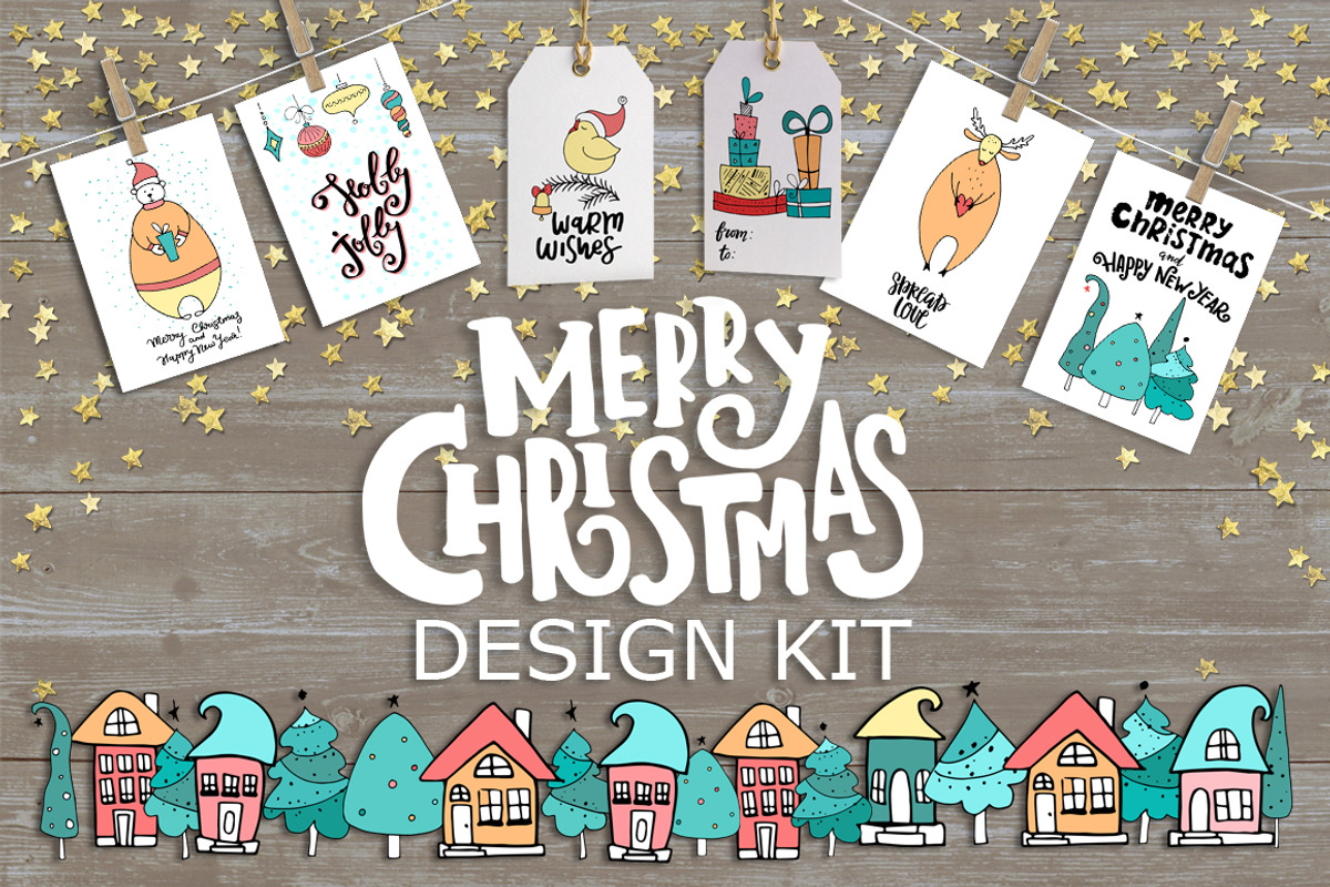 Merry Christmas kit + lettering., a Decorative Illustration by Pink Ocean (Photo 1 of 7)