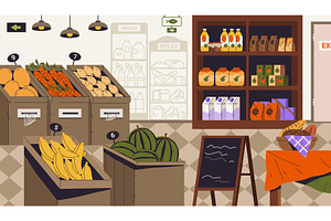 Grocery store interior vector banner, a Texture Illustration by Elegant Solution