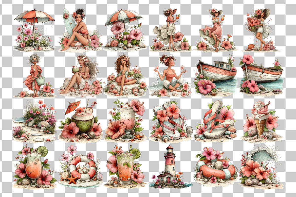 Summer Beach Watercolor Clipart PNG, a Seasonal Illustration by Nicolle's Colorful Art (Photo 4 of 4)