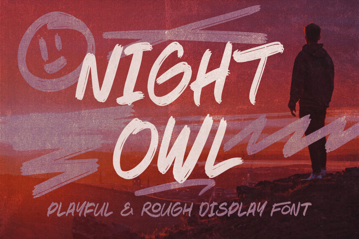 Night Owl Brush Font, a Handwritten Font by Deeezy (Photo 1 of 6)