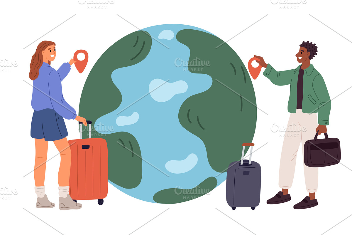 Guy and girl choose country to, a Person Illustration by Vectorbuum