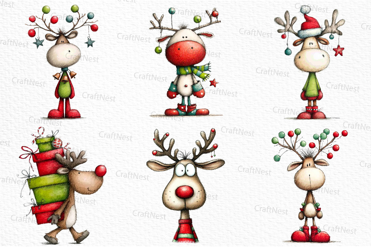 Whimsical Christmas Reindeer Clipart, an Illustration by Craft Nest (Photo 6 of 6)