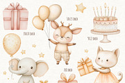 Happy Birthday Watercolor Clipart, an Animal Illustration by ekossa_art (Thumbnail 3 of 6)