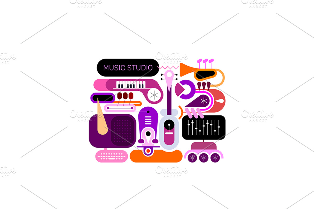 Music Studio Vector Illustration, an Illustration by danjazzia (Photo 2 of 3)