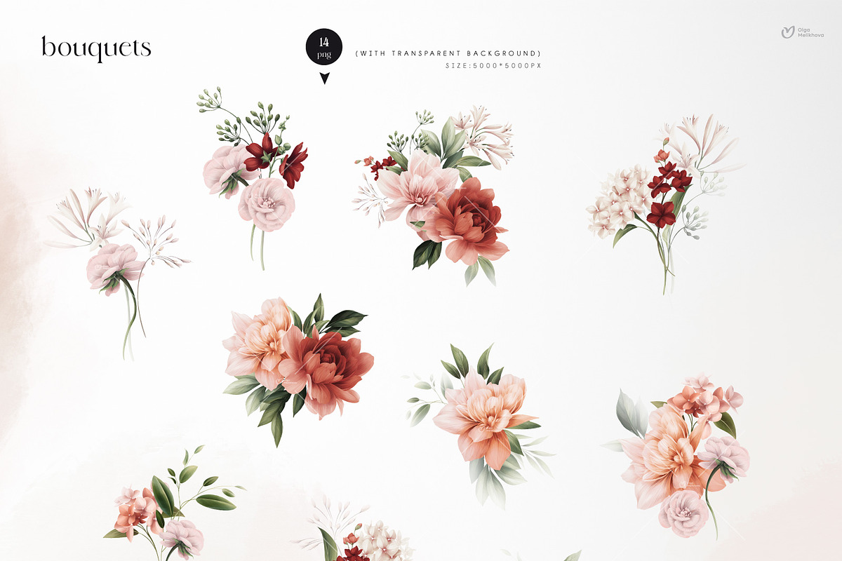 Flowers collection, floral clipart, an Illustration by ollalya (Photo 3 of 14)