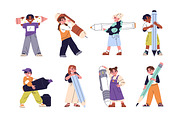 Tiny kids with big stationery set, a Person Illustration by PaperTrident (Thumbnail 1 of 5)