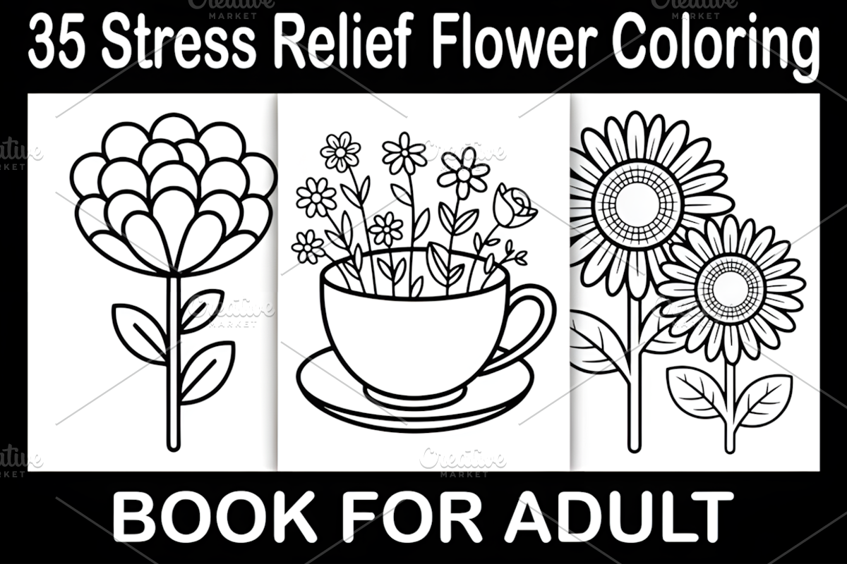 Stress Relief Flower Coloring Book, a Decorative Illustration by Design Station (Photo 1 of 3)