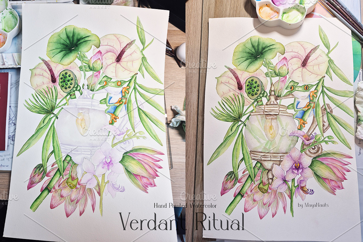Watercolor Verdant Ritual Collection, a Decorative Illustration by MayaNavits (Photo 7 of 13)