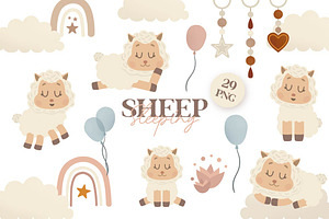 Boho Cute Sleeping Sheep clipart