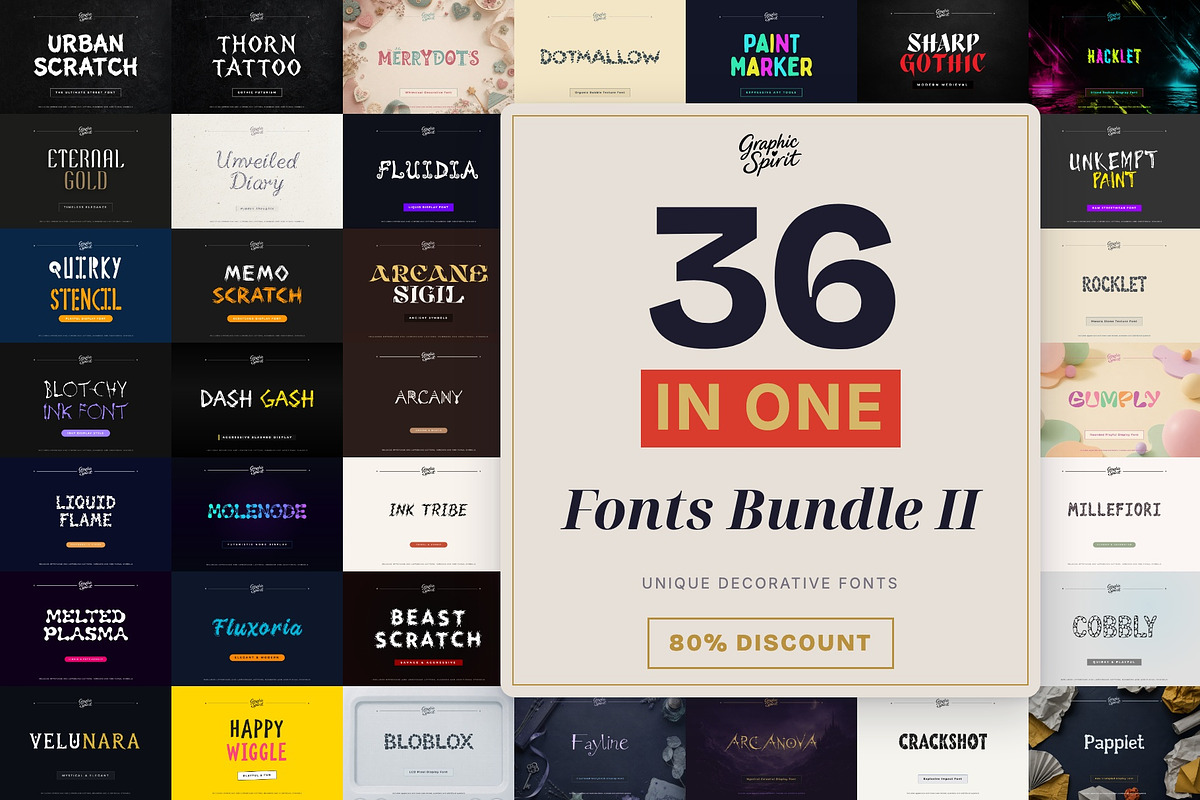 Decorative Fonts Bundle II 36 in 1, a Handwritten Font by Graphic Spirit (Photo 1 of 8)