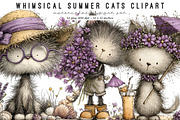 Whimsical summer cats clipart, an Illustration by SinaCreation (Thumbnail 1 of 8)