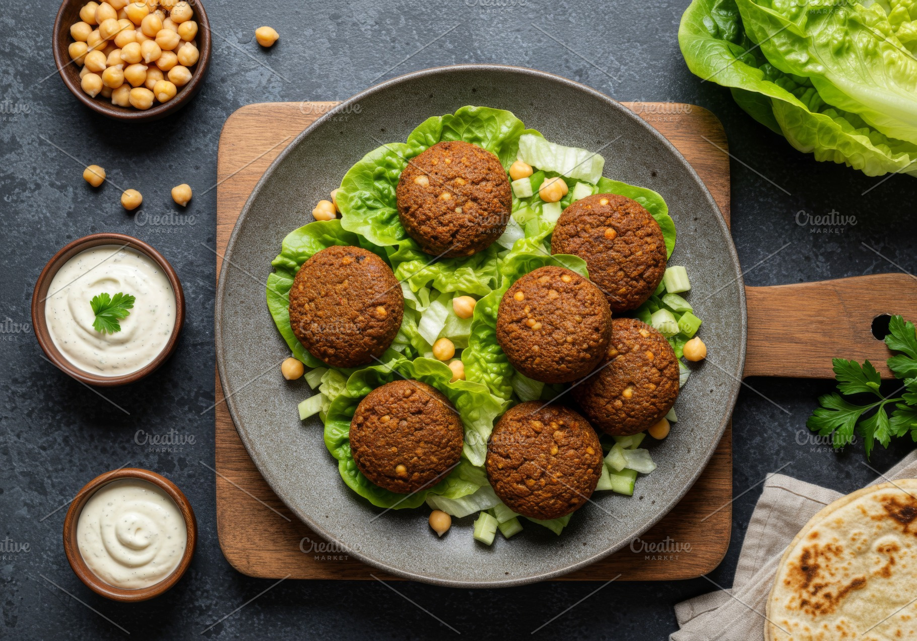 Crispy falafel served on a bed of fr, a Food & Drink Photo by professorinc