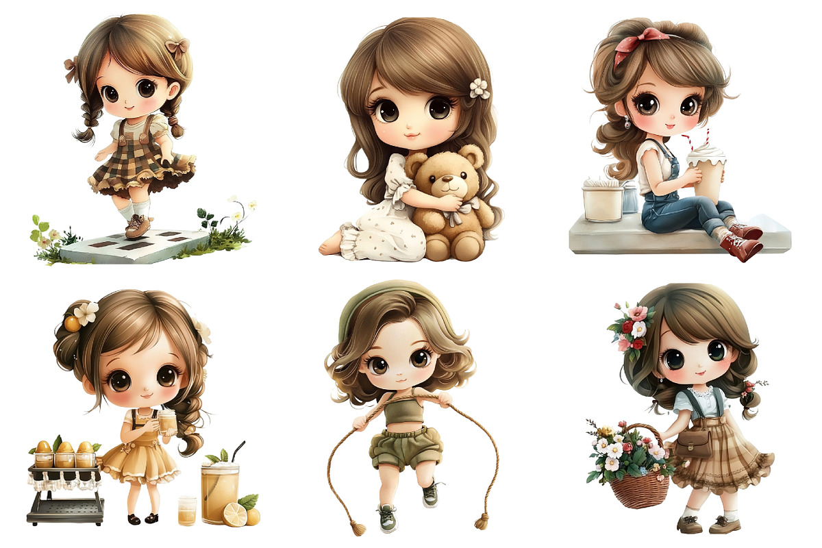 Watercolor Retro Girl Clipart, an Illustration by Daily.Designs (Photo 5 of 5)