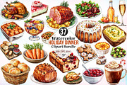 Watercolor Holiday Dinner Clipart, an Illustration by Canvas Craft (Thumbnail 1 of 3)