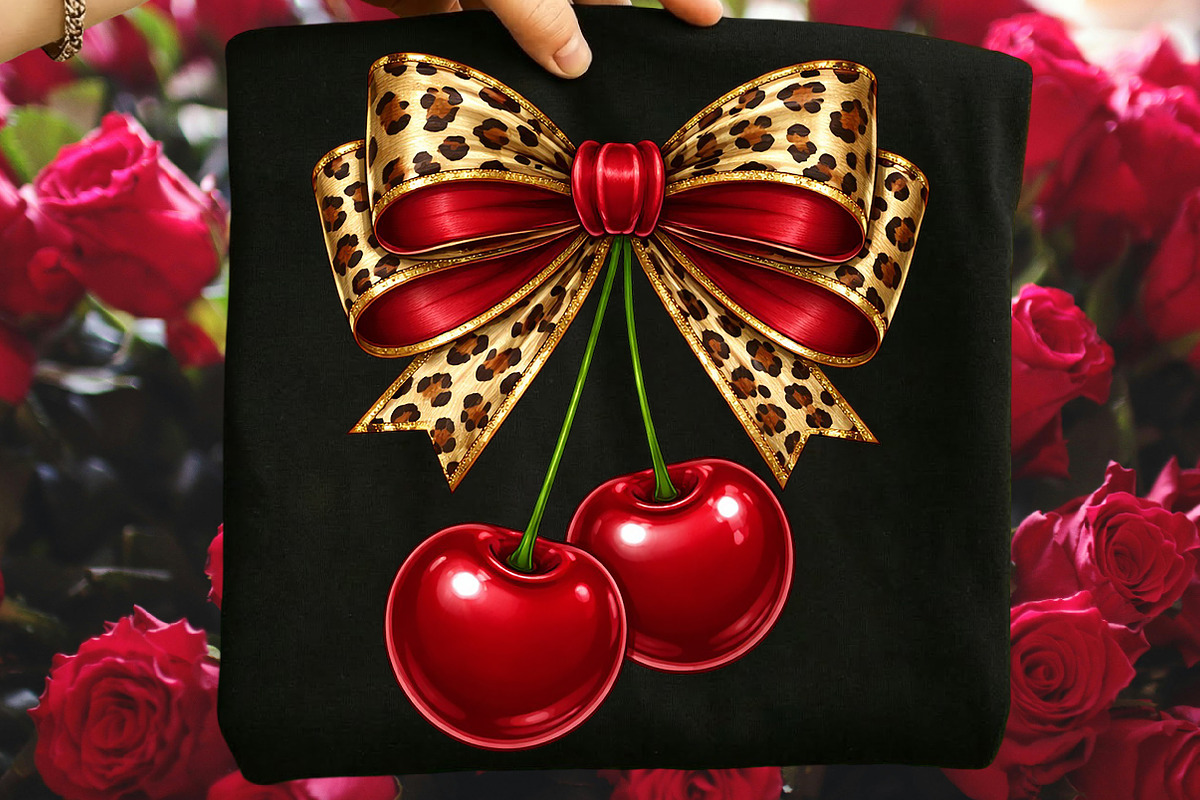 Cherry Leopard Bow PNG, an Illustration by Craft Nest (Photo 1 of 4)