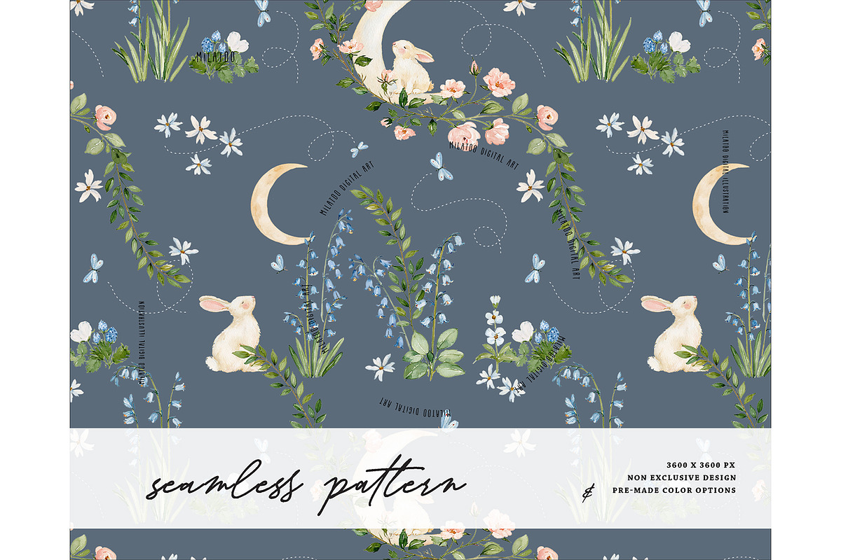 Moonlit Bunny Wildflower pattern, a Pattern Graphic by Milatoo (Photo 1 of 4)
