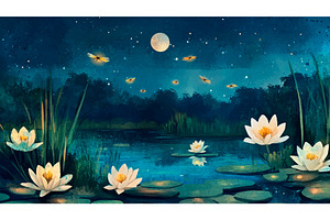 Fireflies Flying Over Night Marsh, an Object Illustration by LadadikArt