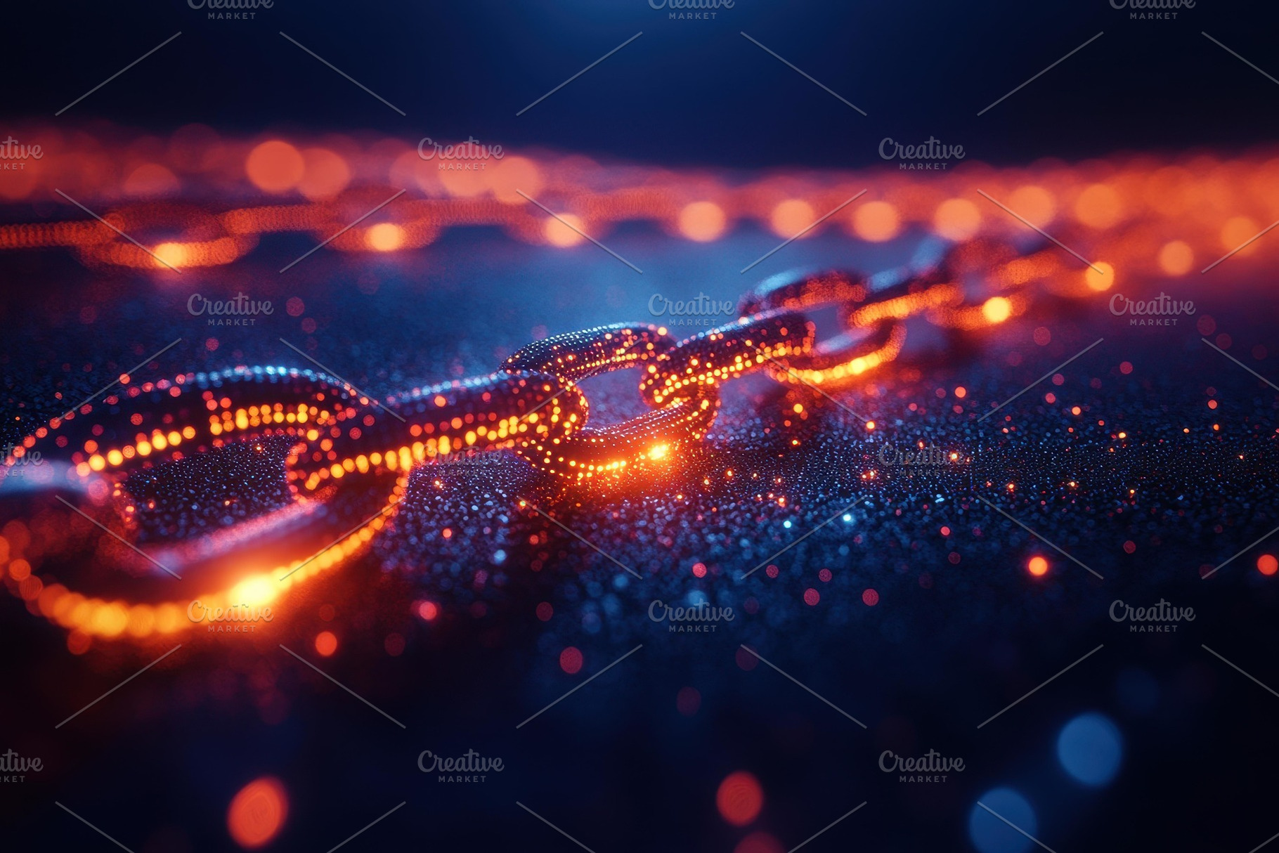 Bright orange chain links glowing in, a Photo by Tanuart