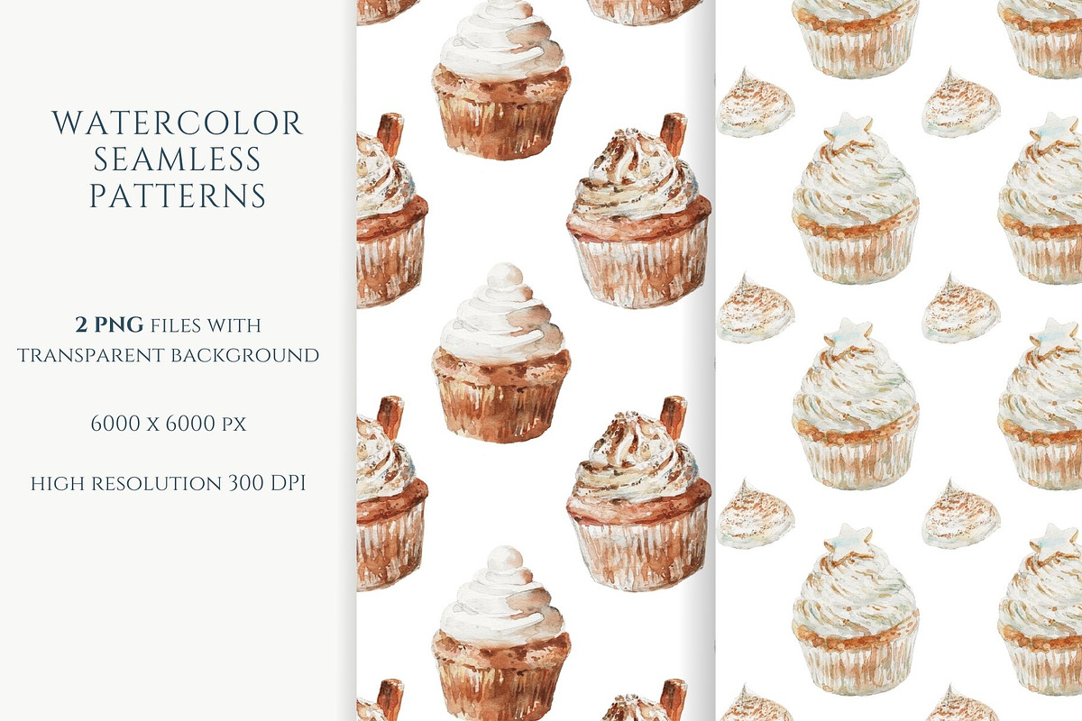 Watercolor Cupcake Patterns, a Pattern Graphic by Kolorata Art (Photo 2 of 4)
