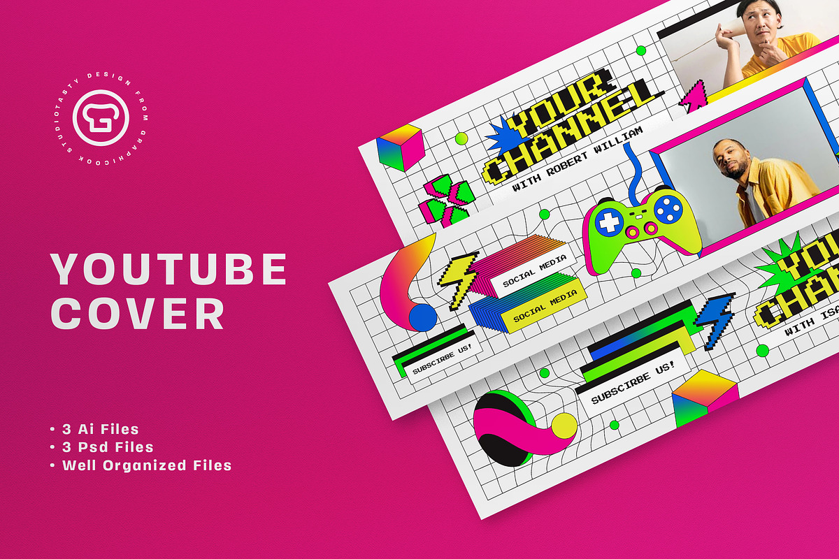 Retro Y2K Gaming YouTube Cover, a Social Media Template by graphicook (Photo 1 of 3)