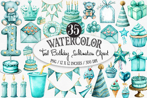 Teal Birthday Sublimation Clipart, an Illustration by Designking