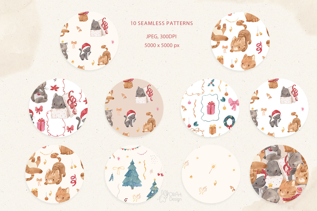 CAT CHRISTMAS. Watercolor clipart, an Animal Illustration by OlliArtDesign (Photo 6 of 8)
