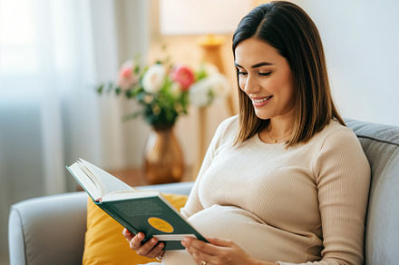 Pregnant woman reading a book