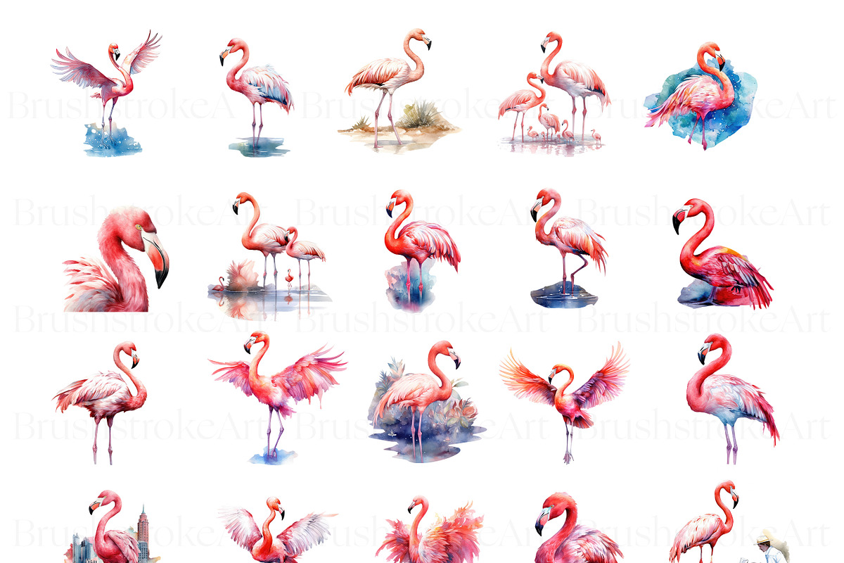 Flamingo Watercolour Clipart, an Animal Illustration by BrushstrokeArtGB (Photo 2 of 9)